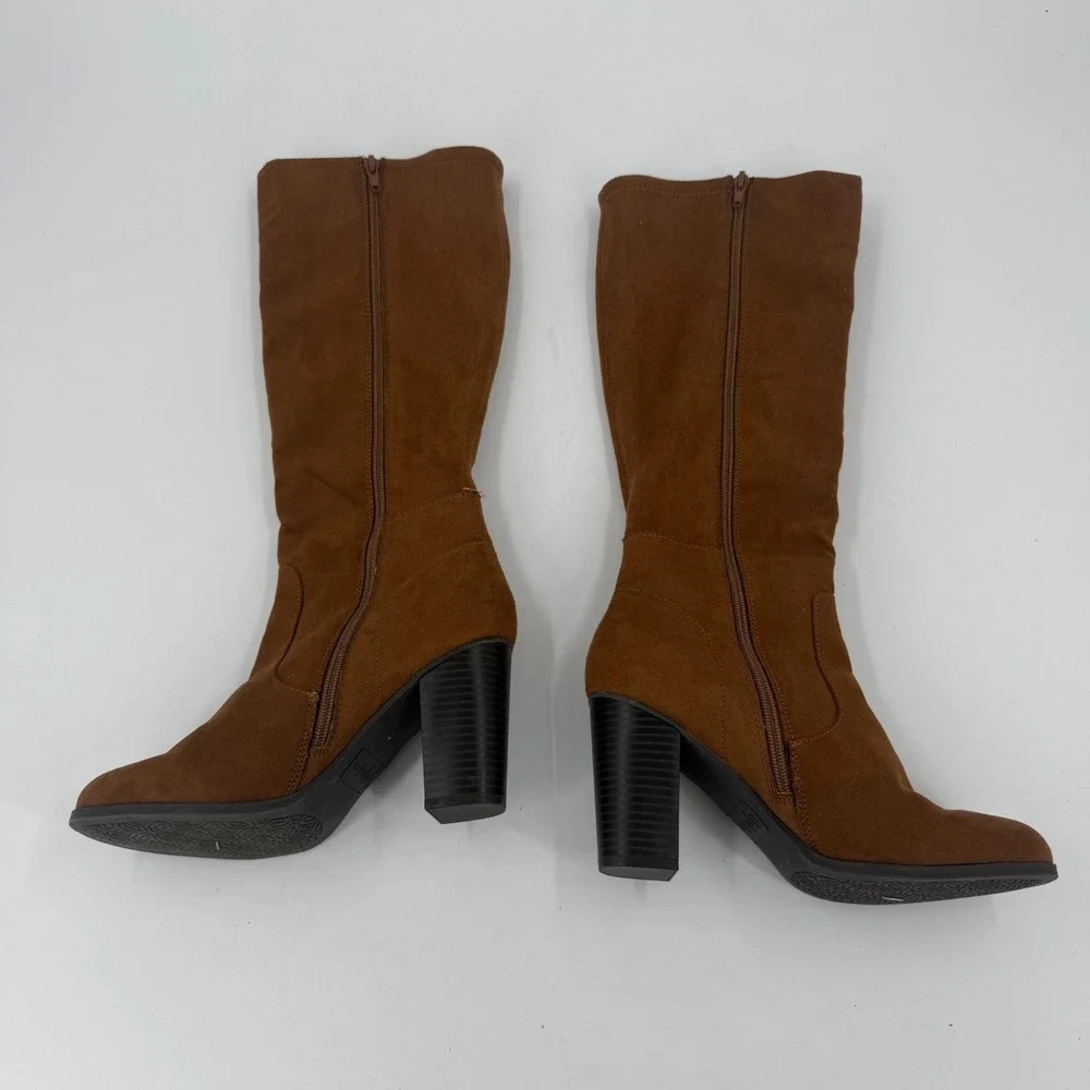 Style & Co. Addyy Knee-High Boots Womens Size 7.5M Brown Block Heel Side Zip